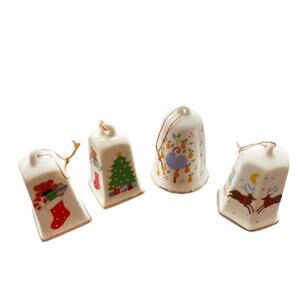 Lillian Vernon Ceramic Christmas Ornaments, 1986 Vintage Bell Ornaments, Retro